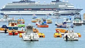 A large cruise ship docked at a marina with smaller boats and yachts around it.