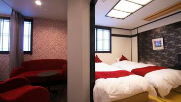 Desk, free WiFi, bed sheets