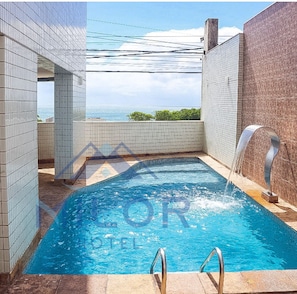 Indoor pool, outdoor pool, pool loungers