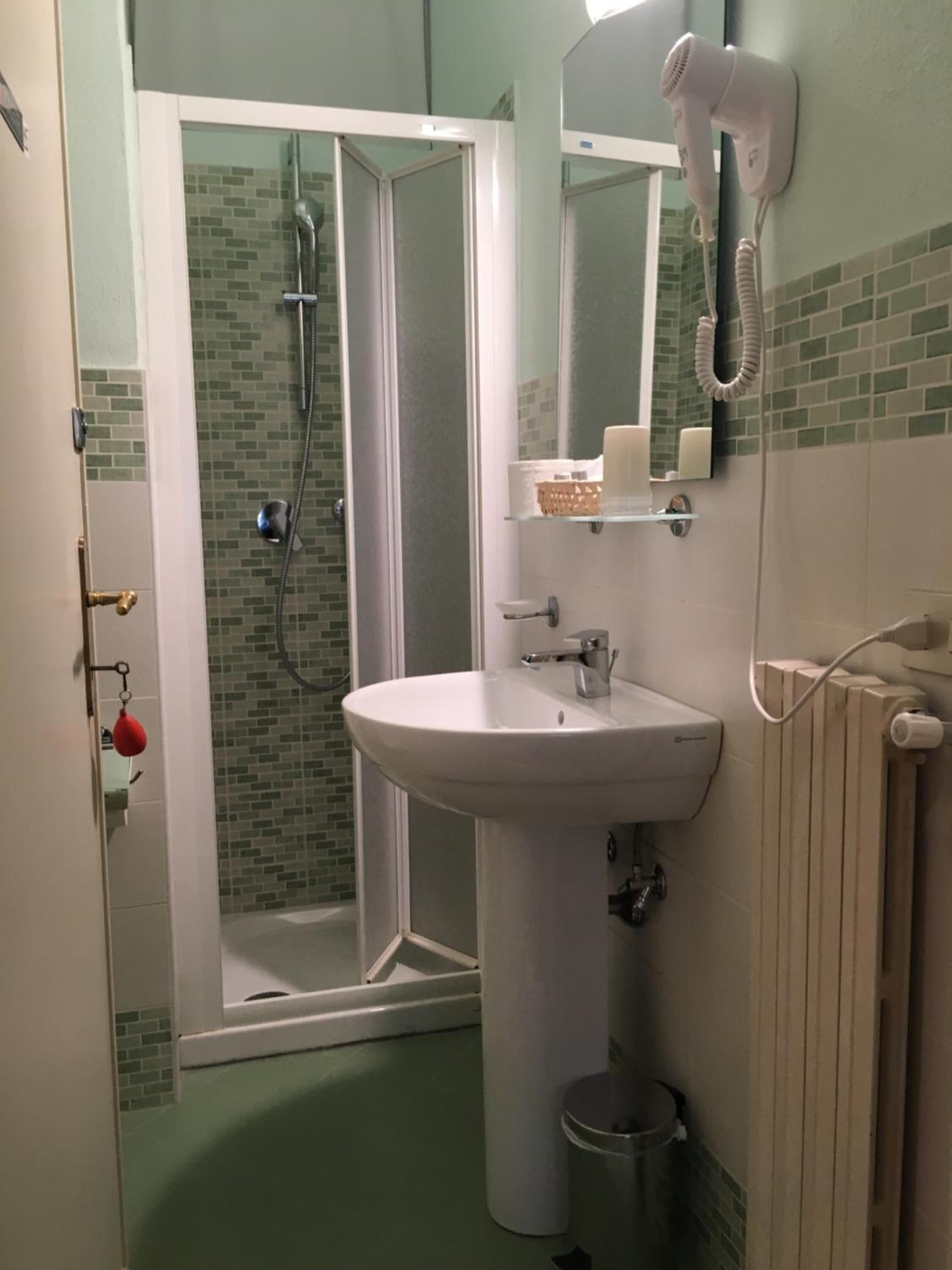 shower, free toiletries, hair dryer, towels