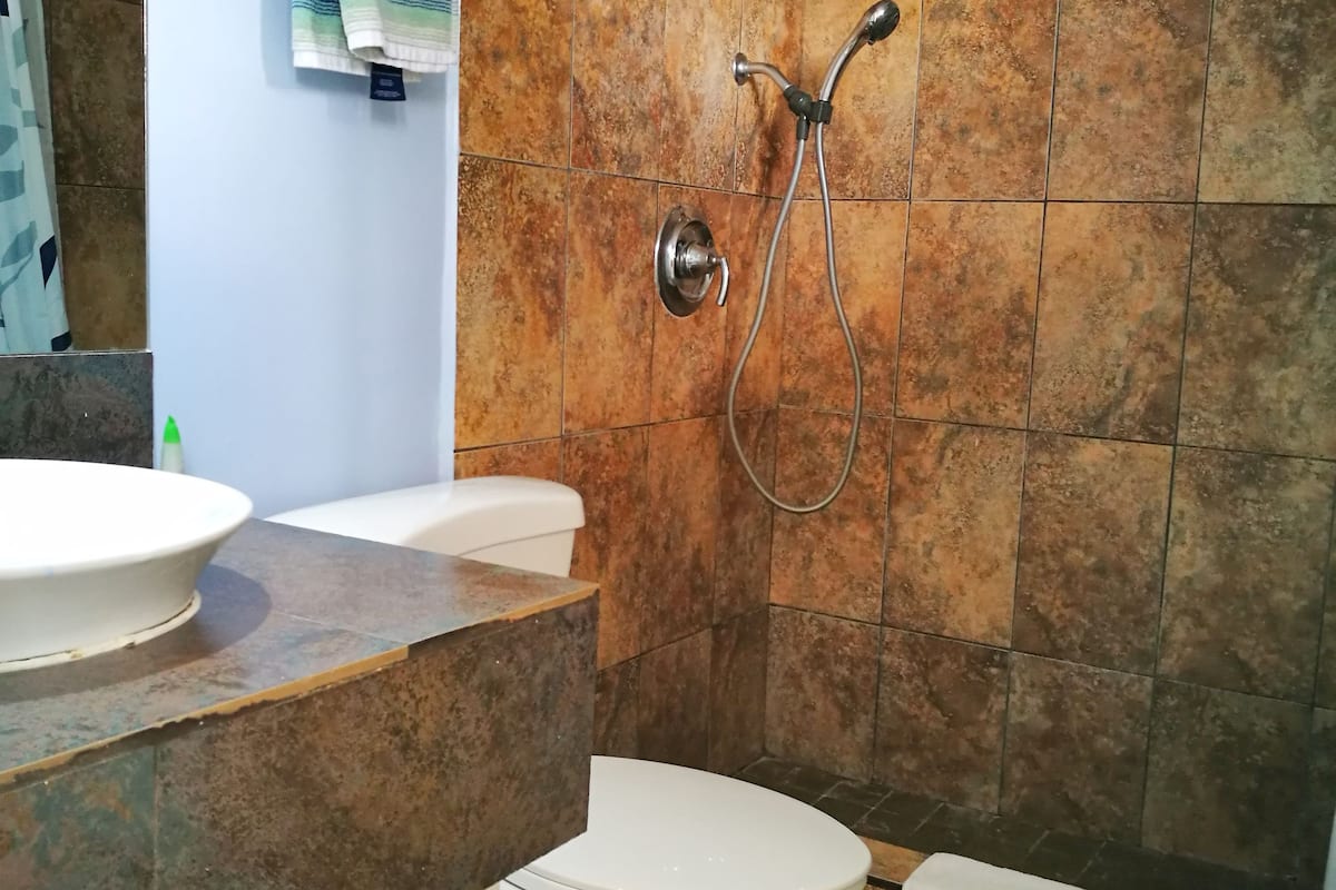 classic suite, 1 king bed | bathroom | shower, free toiletries, towels