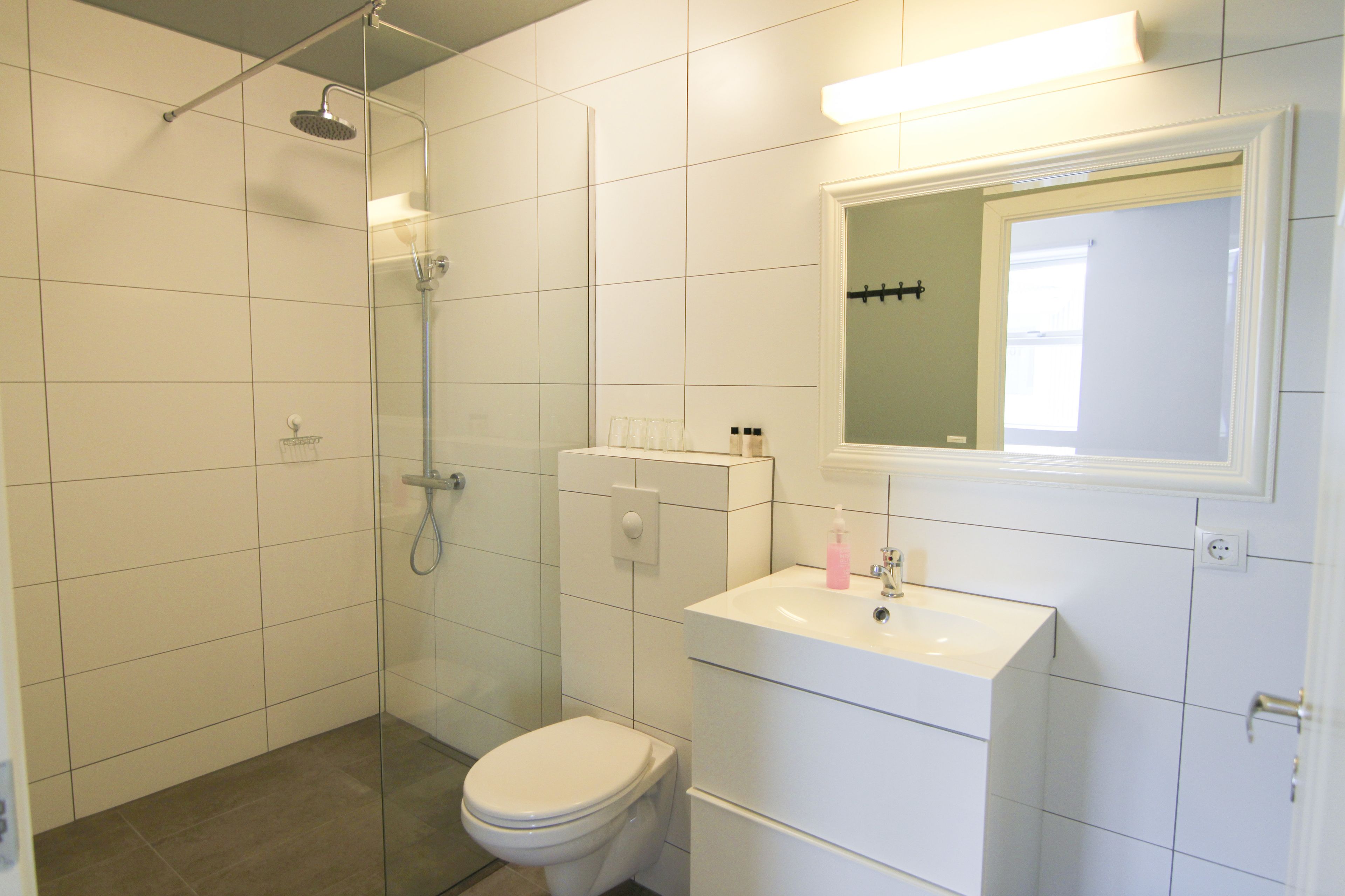 shower, free toiletries, hair dryer, towels