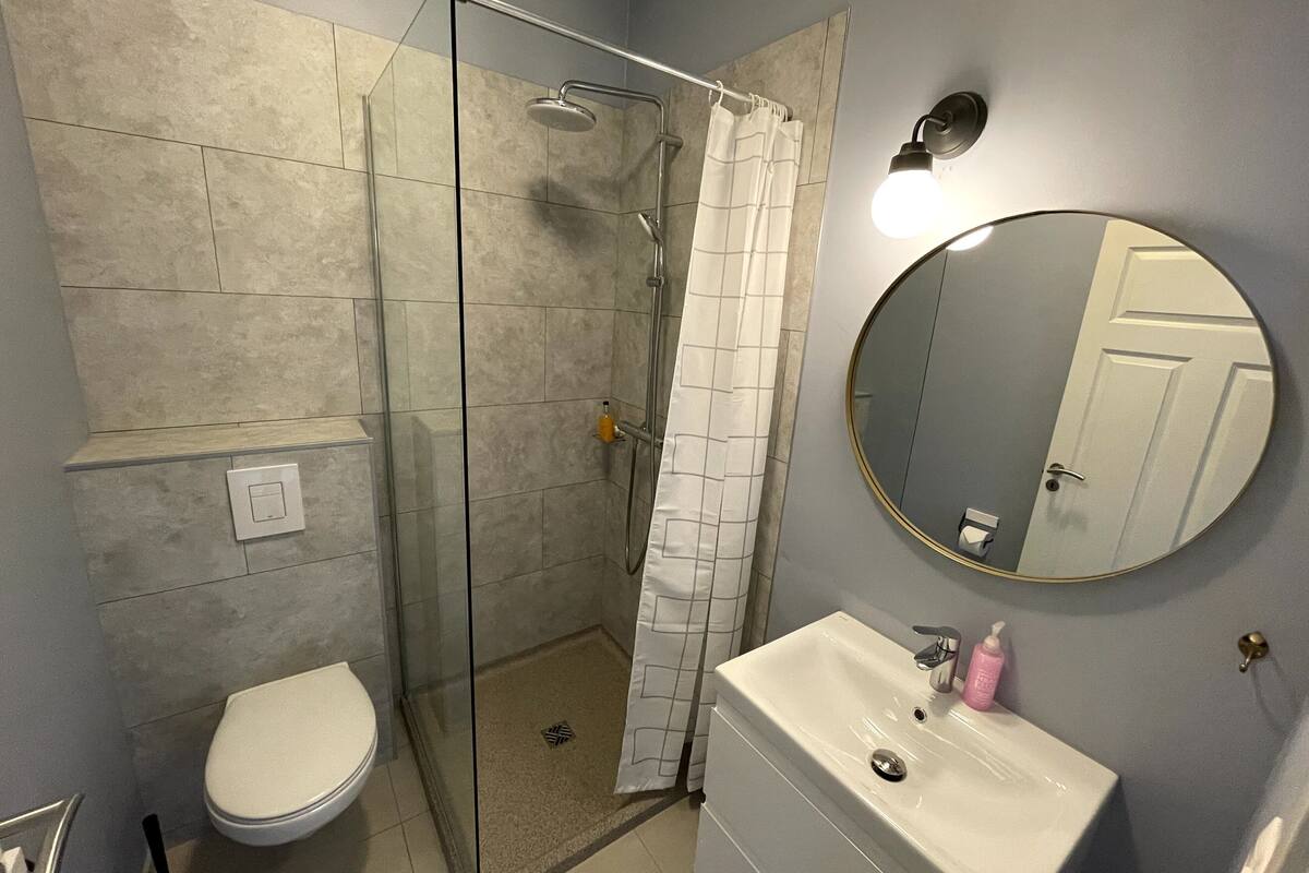 shower, free toiletries, hair dryer, towels