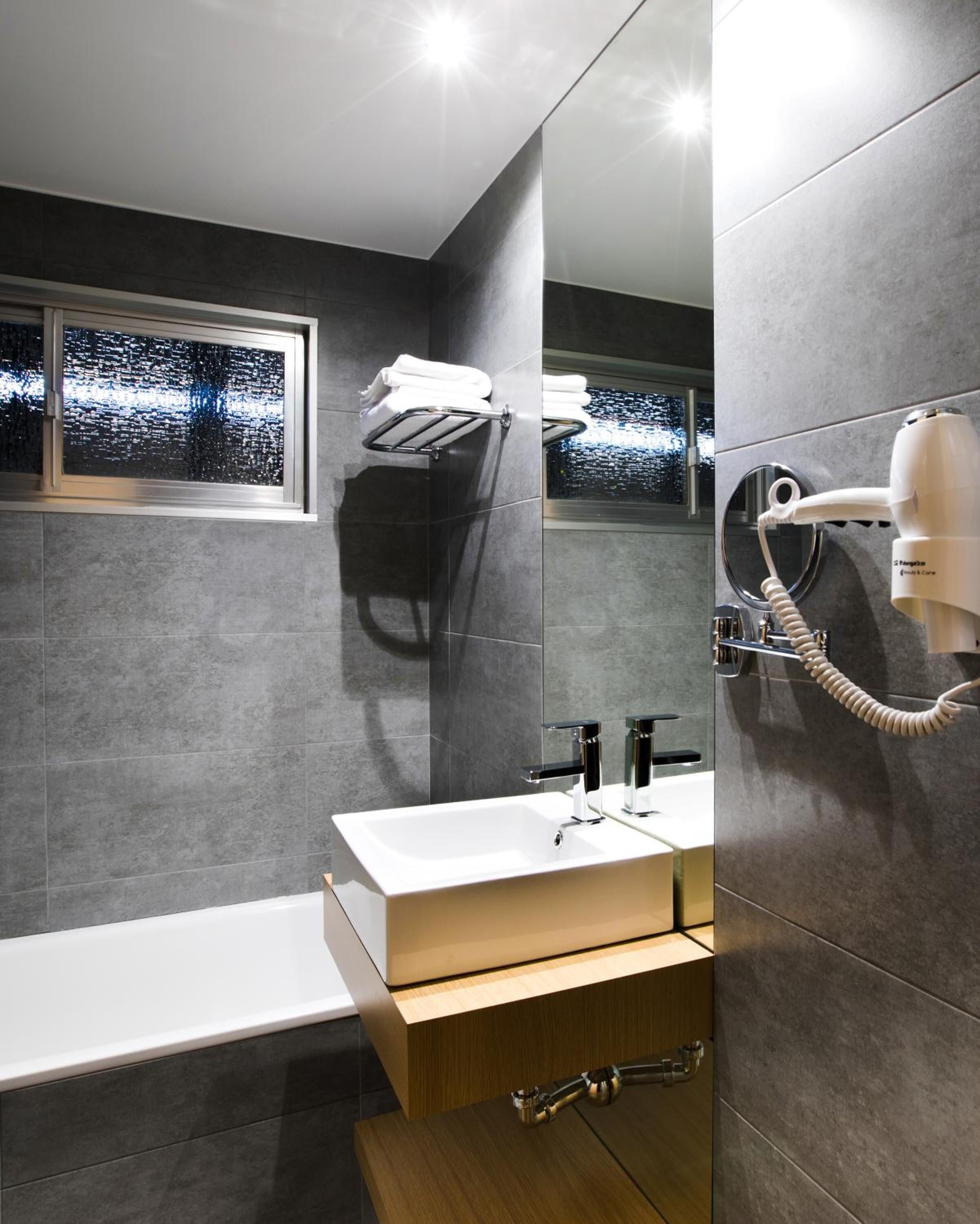 free toiletries, hair dryer, towels