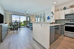 Fridge, microwave, oven, stovetop - NP B5 OceanFront Condo w Ocean Views AC Pool (Lahaina)