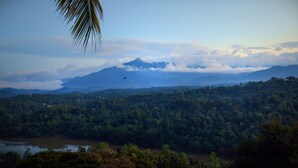 A mountainous landscape with a view of a lake and dense forest. - Romance Hills Hotel (Kandy)