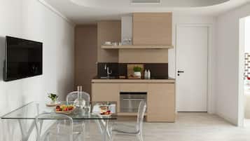 Großer Kühlschrank, Mikrowelle, Ofen, Herdplatte