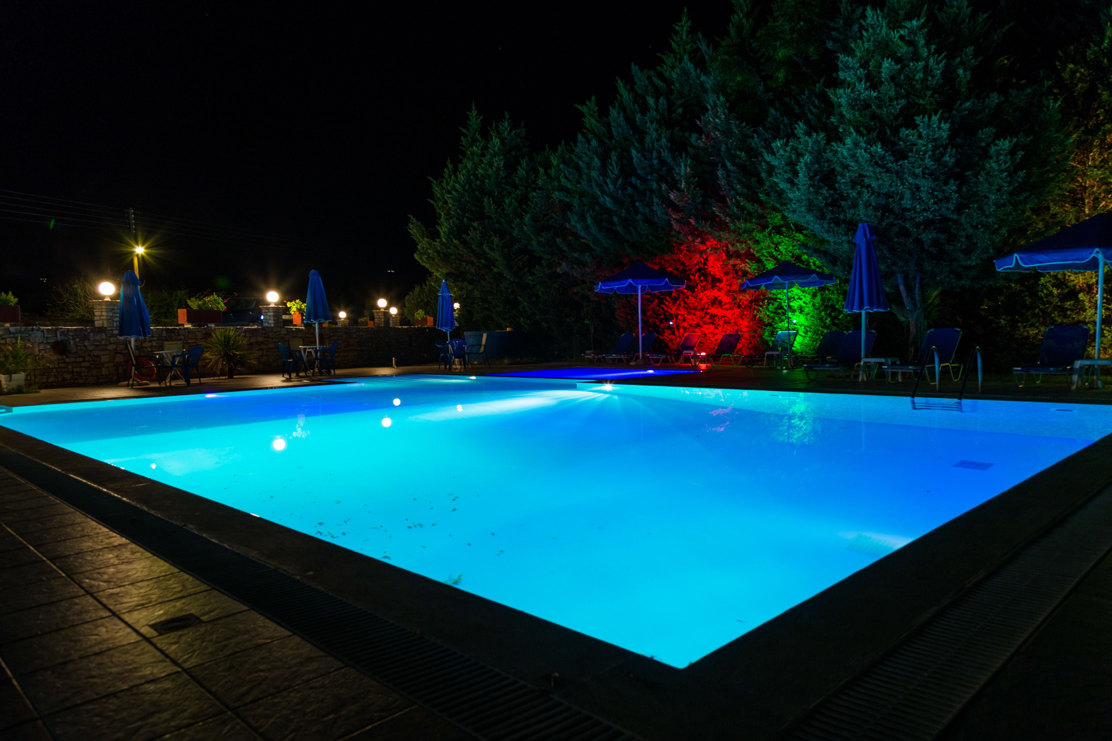 indoor pool, outdoor pool, pool umbrellas, pool loungers