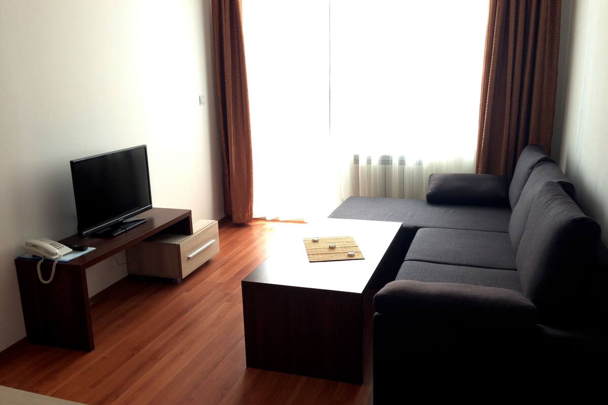 Departamento, 1 habitación, balcón | Área de sala de estar | Televisión y reproductor de DVD