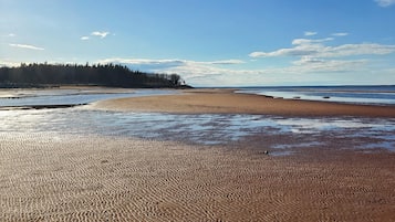 On the beach, sun-loungers, beach towels, kayaking
