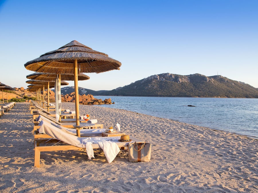 Private beach, white sand, sun-loungers, beach umbrellas
