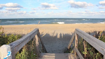 On the beach, sun loungers