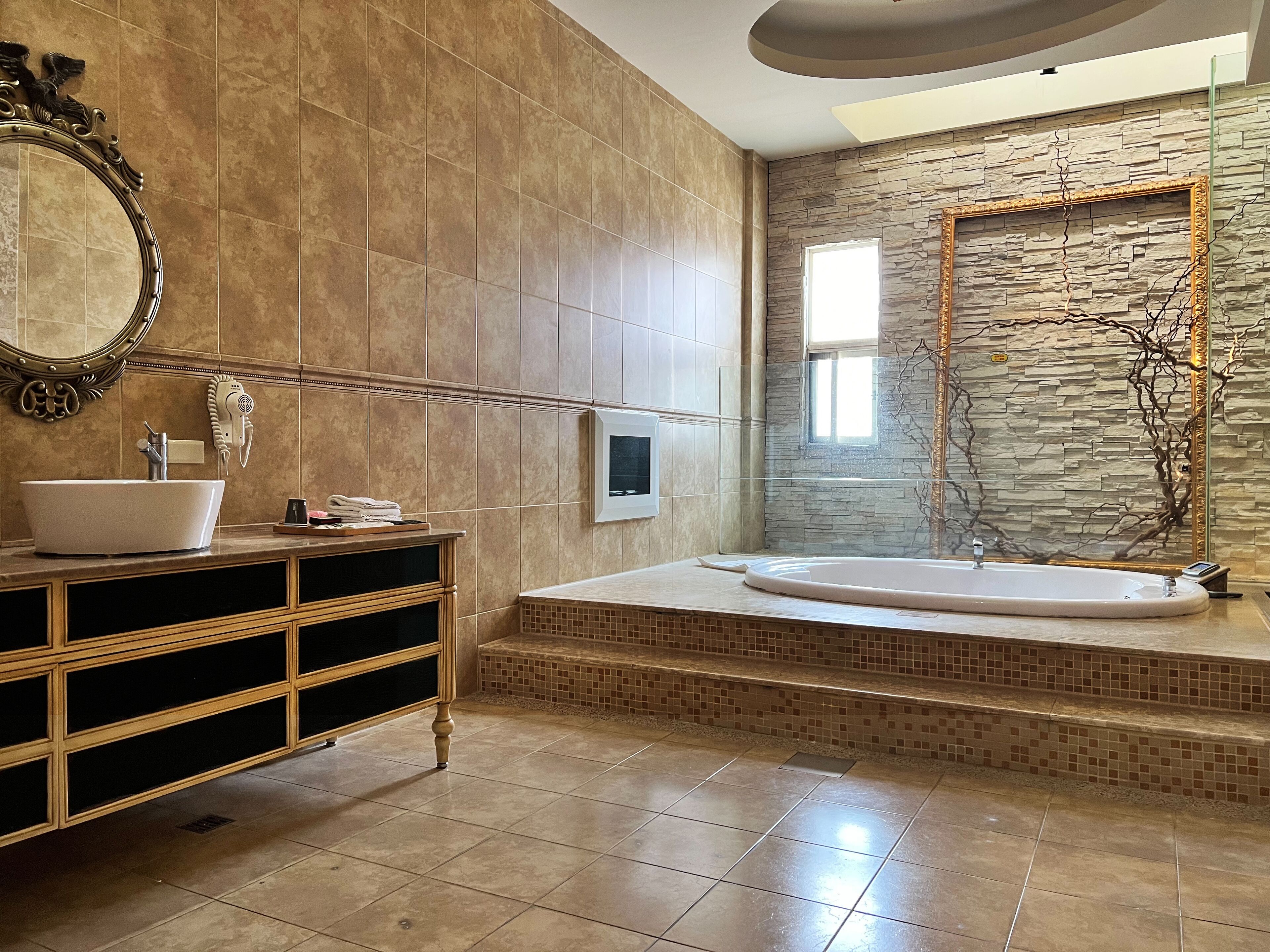 standard double room, 1 king bed (new) | bathroom | separate bathtub and shower, rainfall showerhead, free toiletries