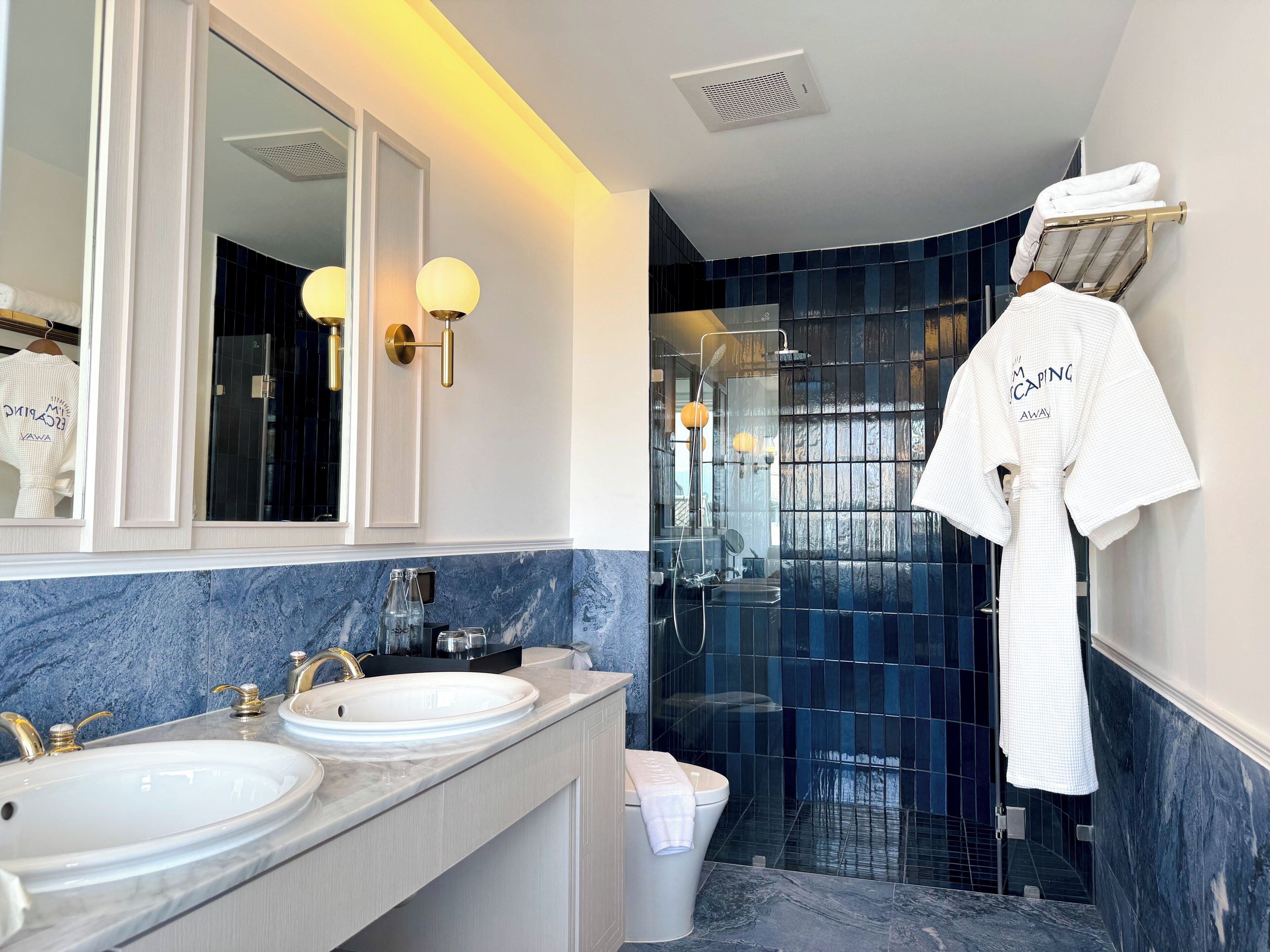 shower, eco-friendly toiletries, hair dryer, bathrobes