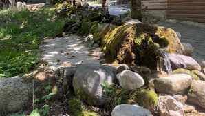 A stone pathway leading to a wooden building with a rustic exterior. - Abant Yeşil Vadi (Bolu)