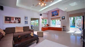 Paradise Samui Villa 1 | Living area | 42-inch LED TV with cable channels, TV, DVD player