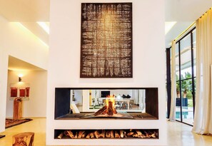 Luxury Villa, 5 Bedrooms | Living area | Flat-screen TV, fireplace, Netflix, DVD player - Dar Sayang (Marrakech)