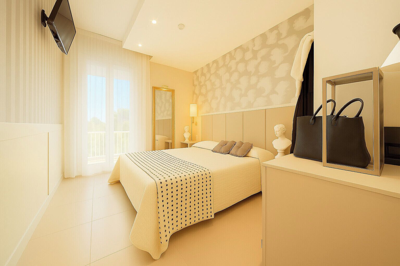 Camera con letto matrimoniale o 2 letti singoli, balcone | Una cassaforte in camera, con stile personalizzato