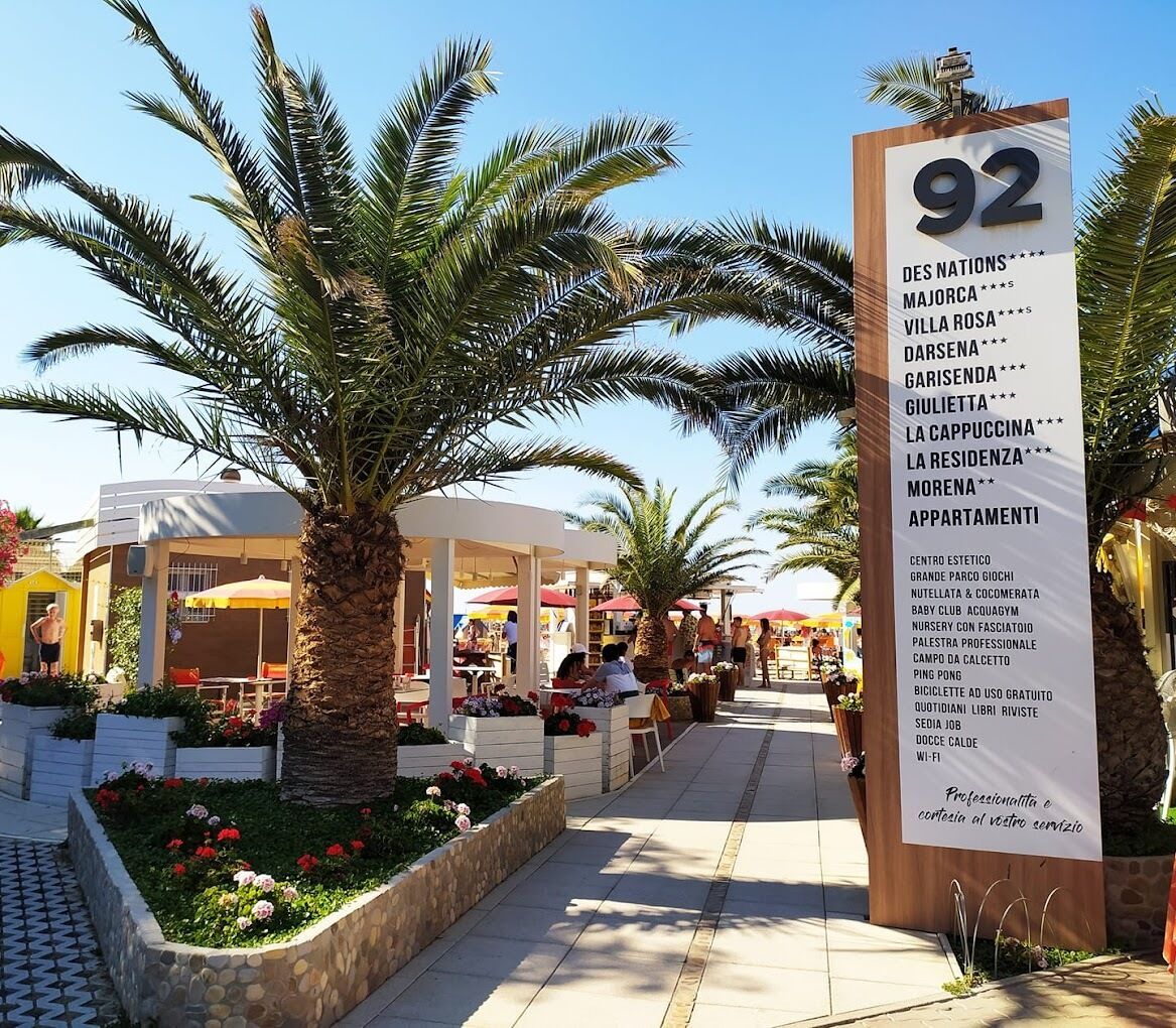 on the beach, white sand, 2 beach bars