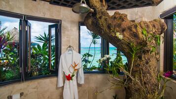 Luxury Villa, Beach View | Bathroom amenities | Shower, free toiletries, hair dryer, bathrobes