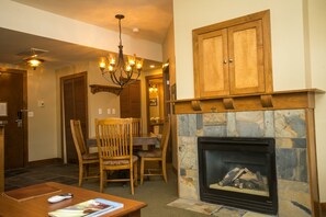 Condo, 1 Bedroom | Living room | Flat-screen TV, fireplace, DVD player - Sundial Lodge Condo Steps from Red Pine Gondola by RedAwning (Park City)