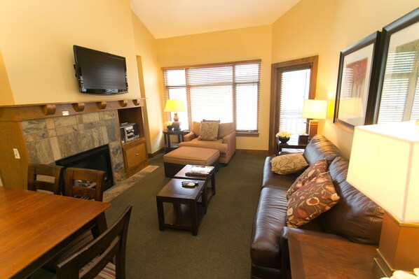 Condo, 2 Bedrooms | Living area | TV, fireplace - Rustic Lofted Steps from Mountain Adventure by RedAwning (Park City)