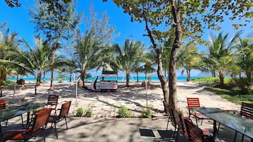 On the beach, white sand, beach bar