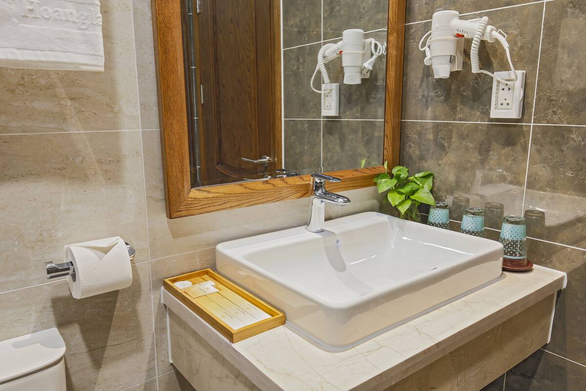 premium deluxe double room | bathroom | shower, free toiletries, hair dryer, slippers