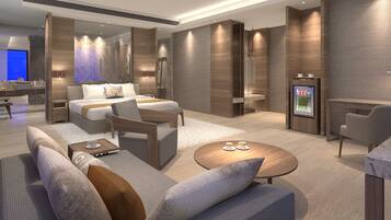 Suite – president | Sengetøy av topp kvalitet, dundyner, minibar og safe på rommet