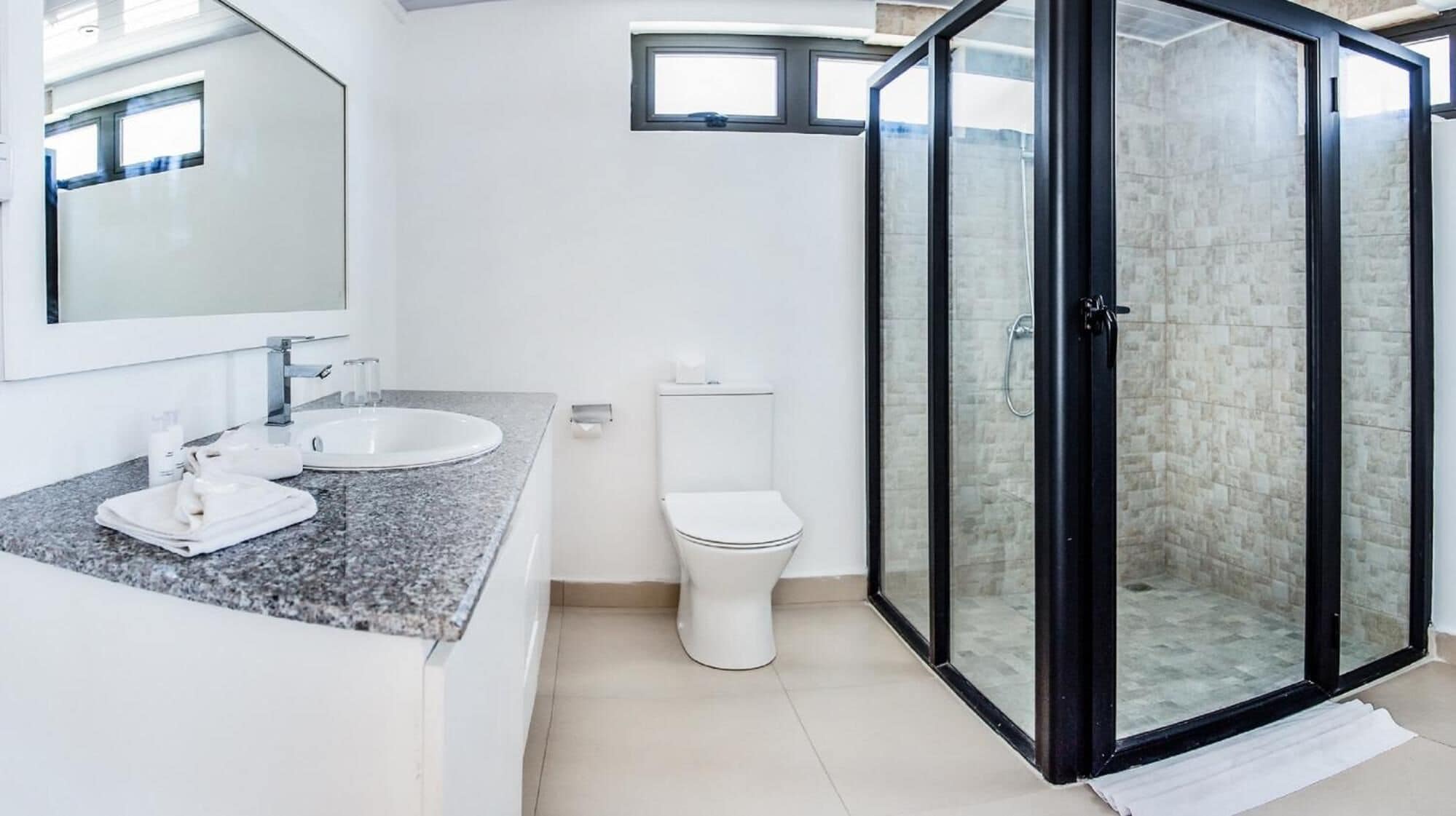 Ducha, secador de pelo y toallas