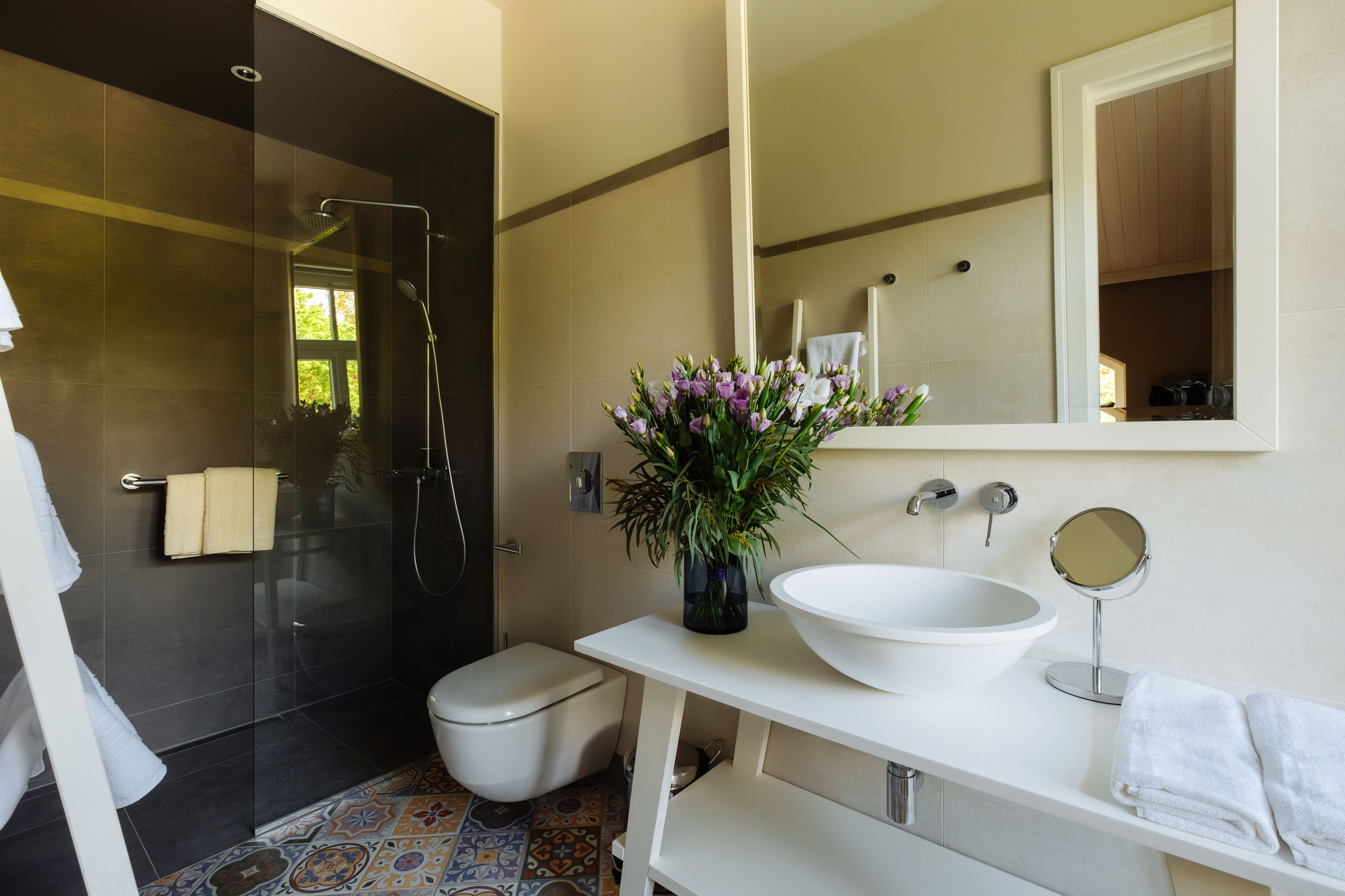 superior room | bathroom | shower, free toiletries, hair dryer, slippers