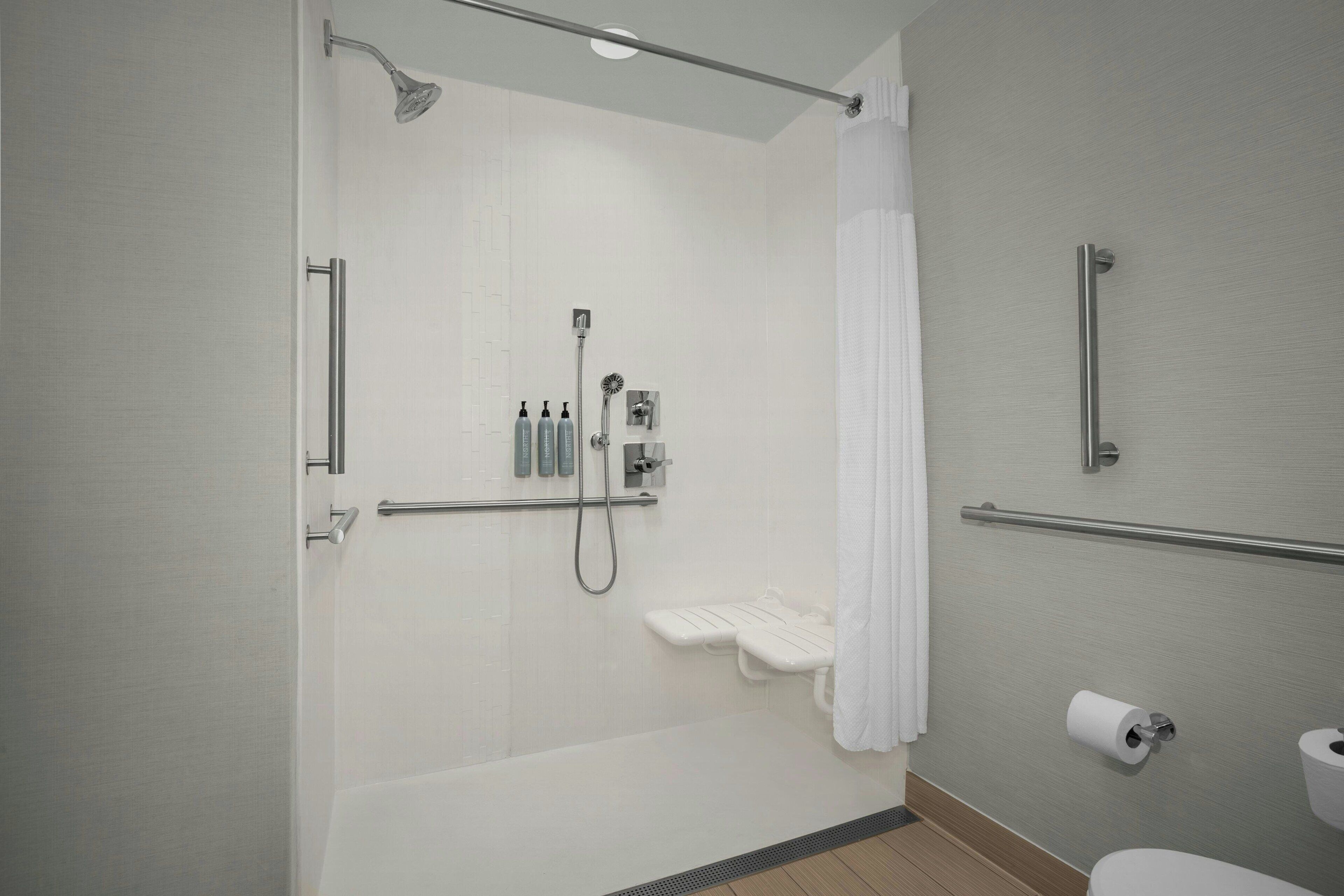 shower, free toiletries, towels, soap