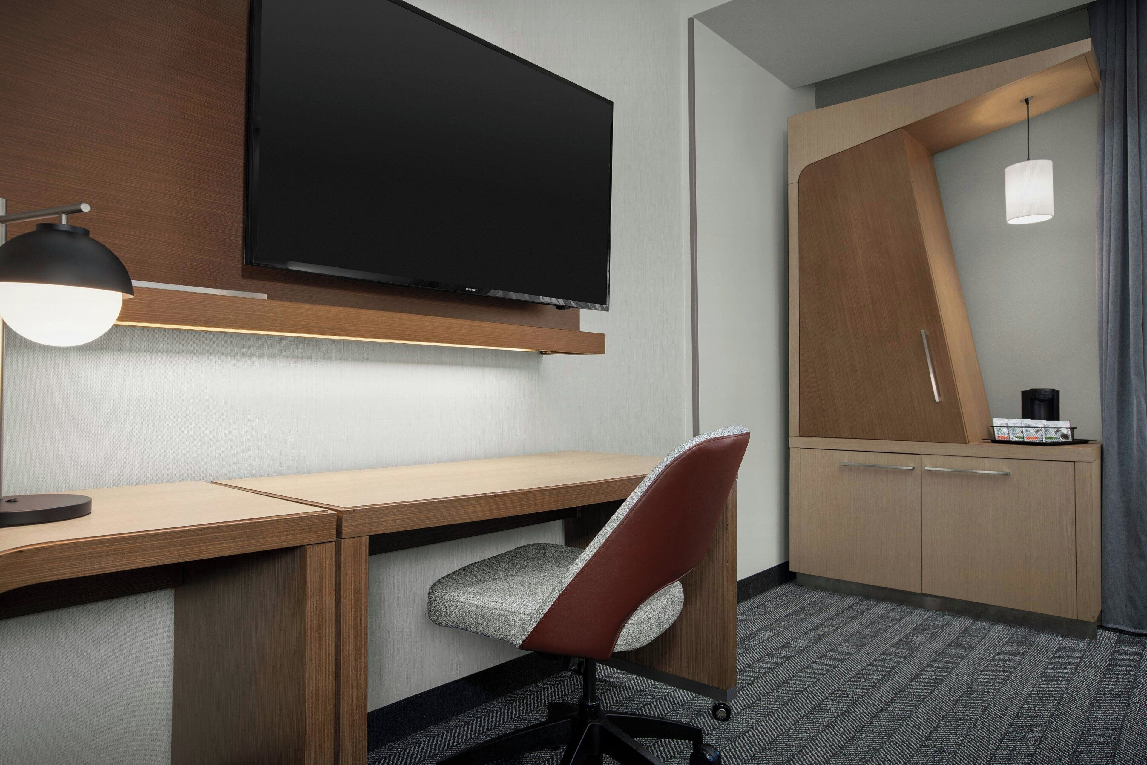 1 bedroom, desk, blackout curtains, iron/ironing board