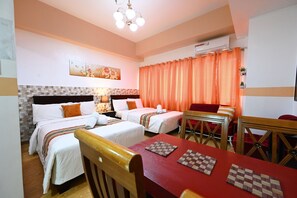 Deluxe Quadruple Room, 2 Double Beds, Kitchen, Courtyard View | Free WiFi, bed sheets, wheelchair access
