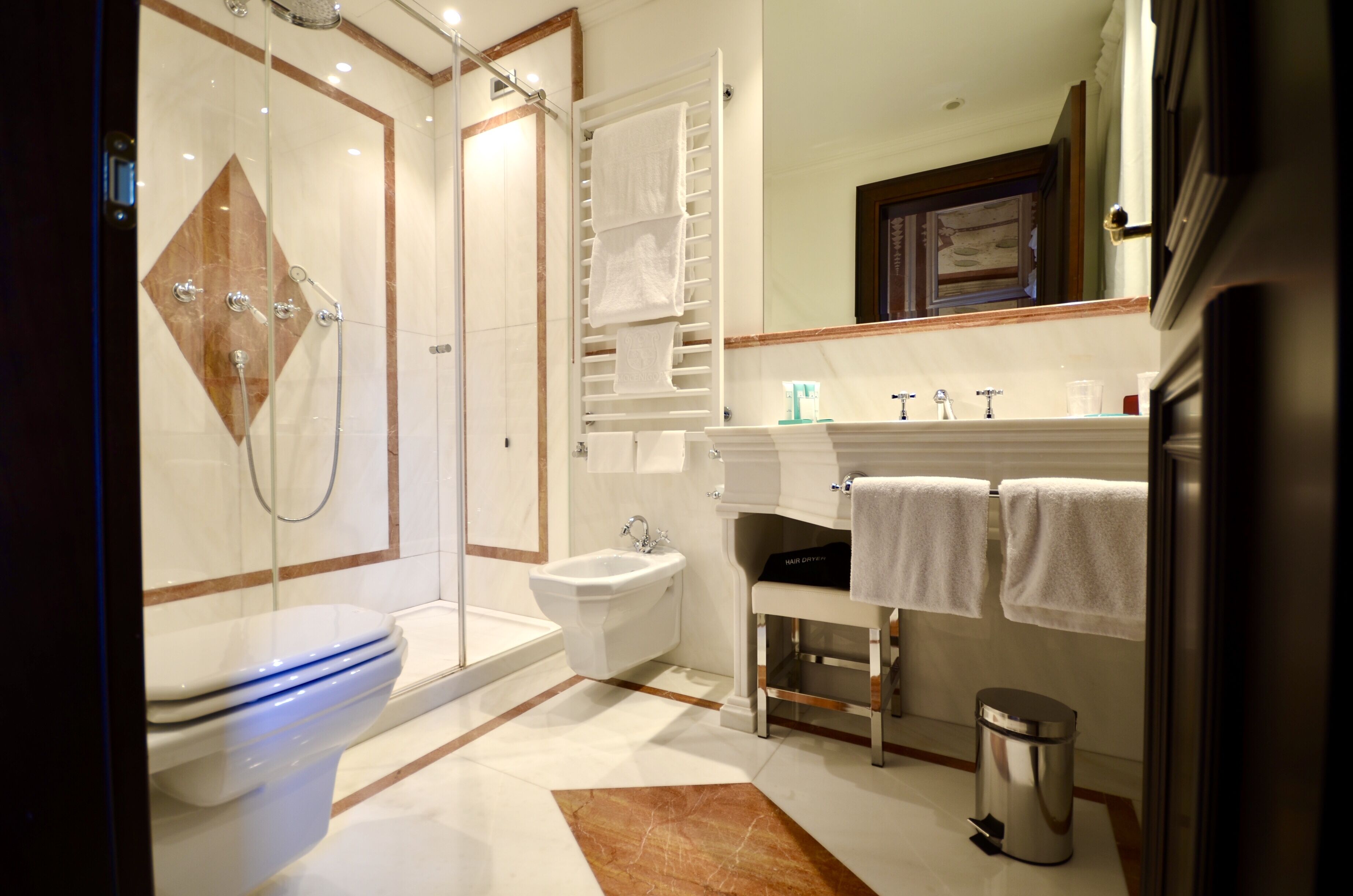 free toiletries, hair dryer, bathrobes, slippers