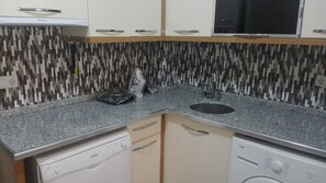 Microwave, stovetop, electric kettle, cookware/dishes/utensils