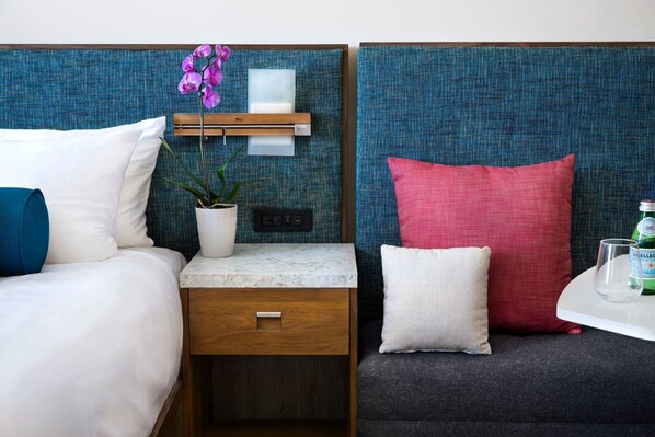 Desk, iron/ironing board, alarm clocks