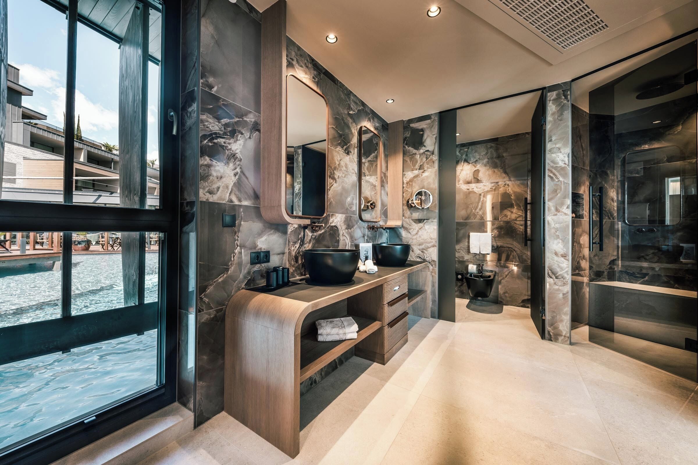 Luxury Villa, 2 Bedrooms, Overwater | Bathroom | Shower, rainfall showerhead, hair dryer, bathrobes