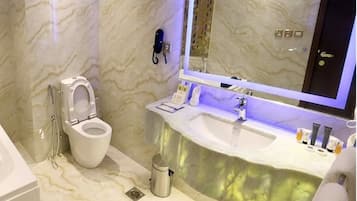 Suihku, ilmaiset hygieniatuotteet, hiustenkuivaaja, bidee