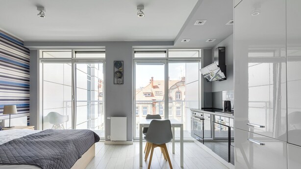 Studiosuite – comfort, 1 queensize-seng, tekjøkken | 1 soverom, sengetøy av topp kvalitet, lydisolert og strykejern/-brett