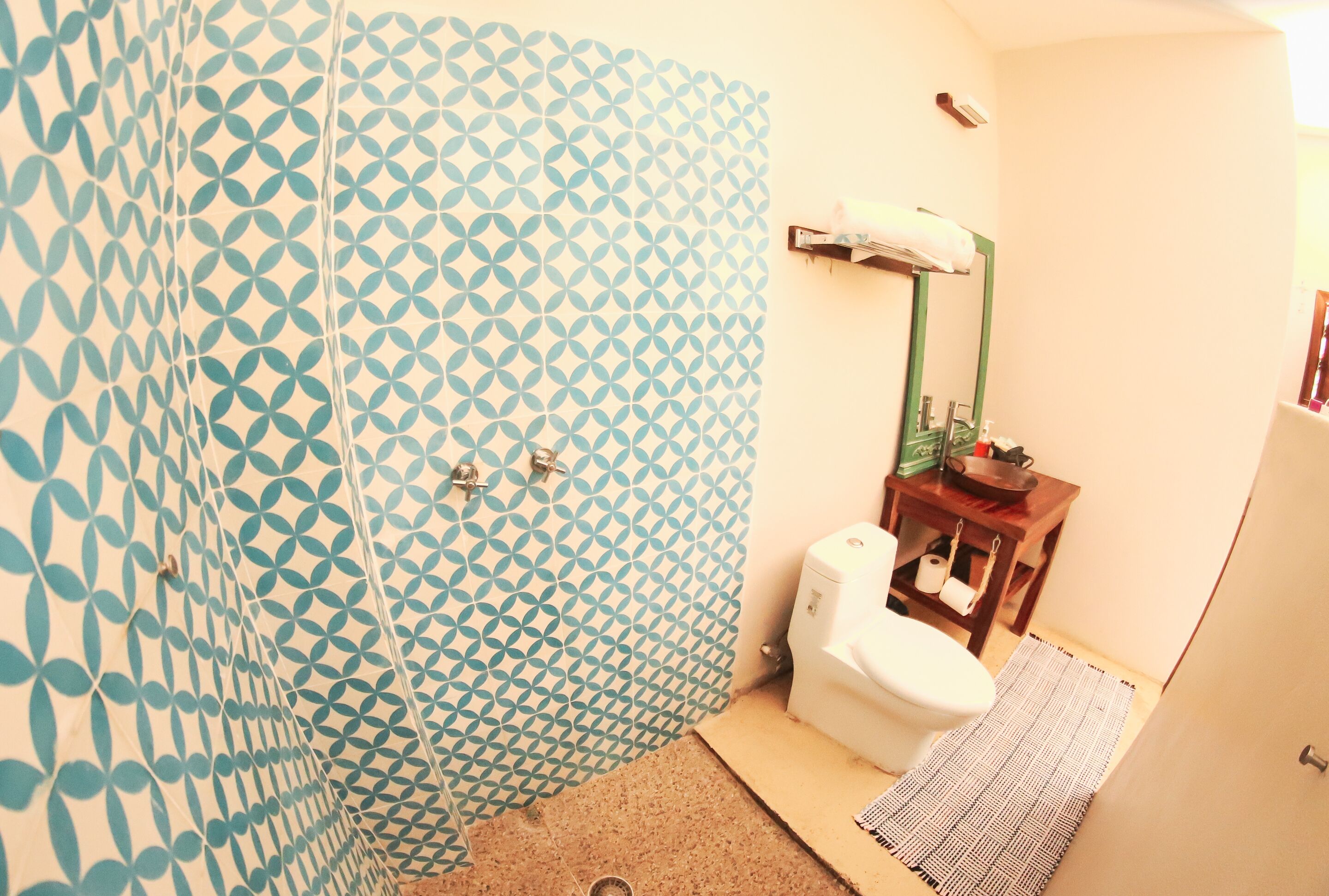 basic studio, 1 queen bed, courtyard area | bathroom shower