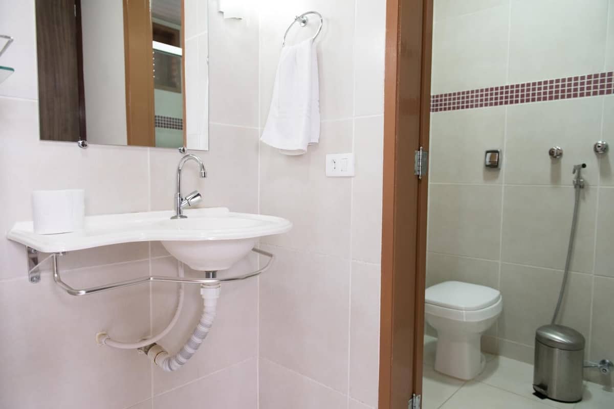 shower, free toiletries, hair dryer, towels