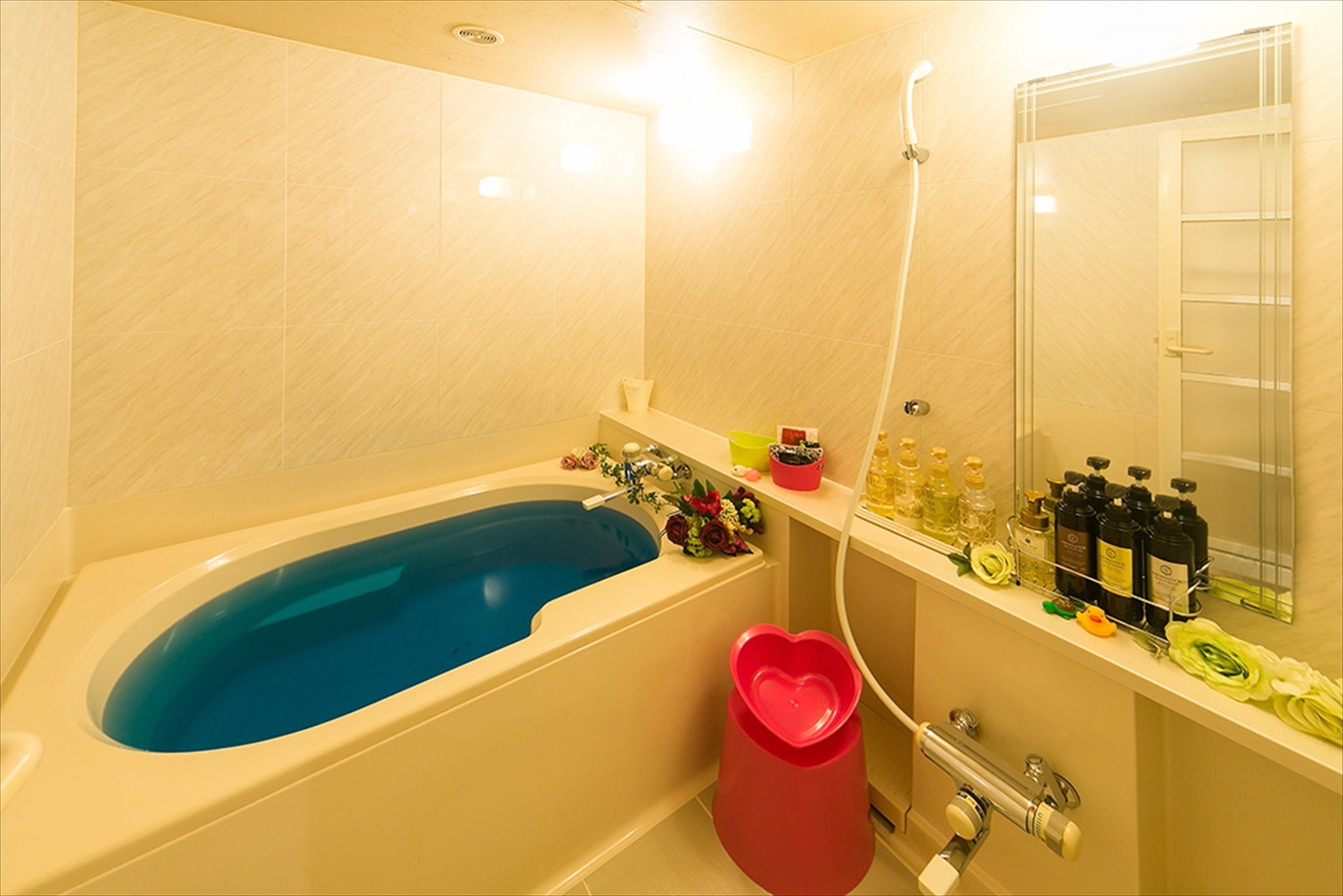 separate bathtub and shower, free toiletries, hair dryer, bathrobes