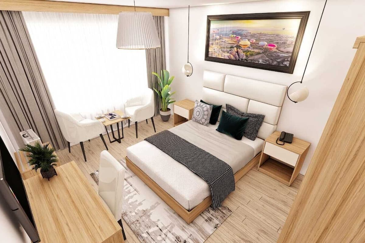 In-room safe, desk, laptop workspace, soundproofing