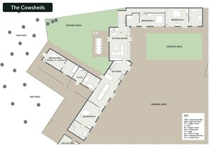 Casa de campo exclusiva, baño privado (The Cowsheds - Sleeps 17) | Plano