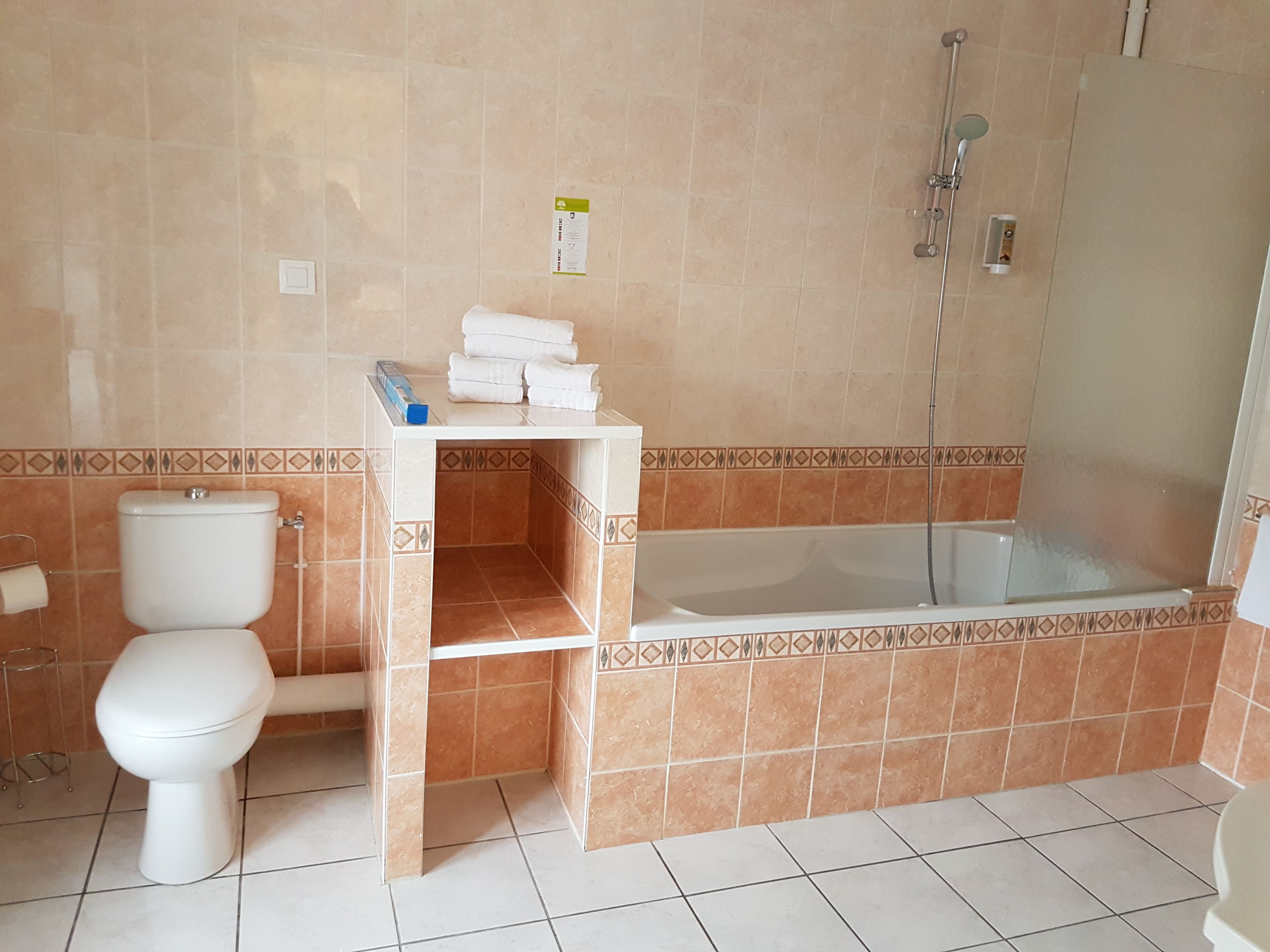 family room | bathroom | shower, free toiletries, hair dryer, towels
