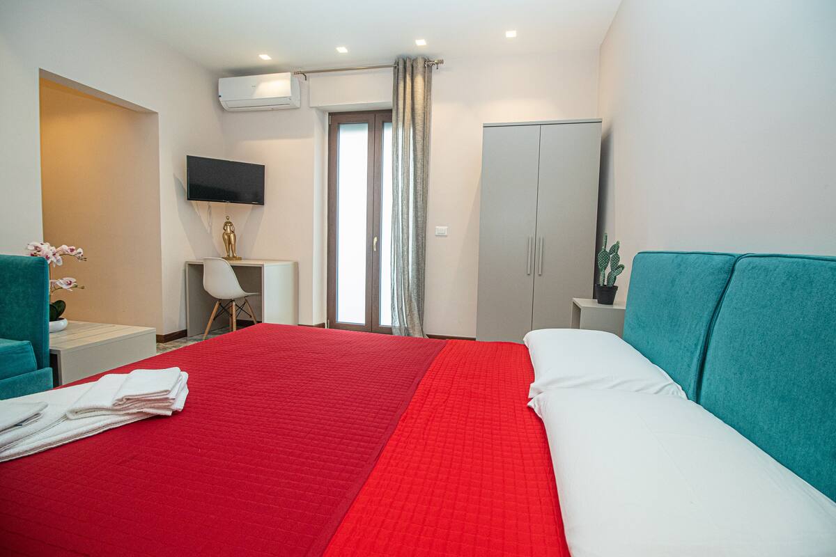 Premium bedding, down duvets, memory-foam beds, desk