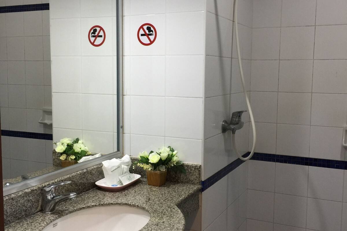 free toiletries, hair dryer, slippers, towels