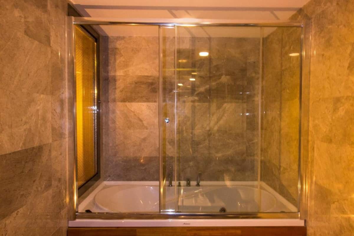 shower, free toiletries, hair dryer, slippers