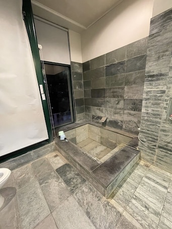 Quadruple Room, 2 Double Beds, Mezzanine | Bathroom | Separate tub and shower, spring water tub, rainfall showerhead